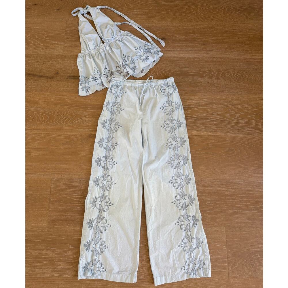 Lovers and Friends Halter Top & Pants Set Jolie Size S Pastel Aqua Blue